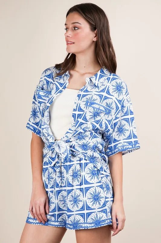 VERY J Full Size Tropical Printed Shirt Top and Shorts Set Plus Size - Love Salve