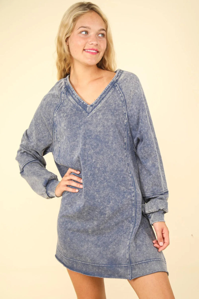 Very J Mineral Washed Oversized A-Line Mini Dress For Women - Love Salve 