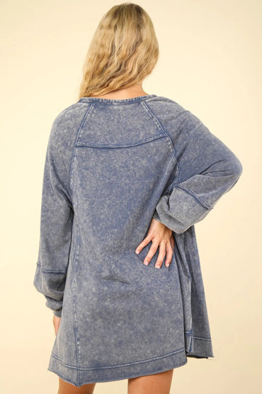 Very J Mineral Washed Oversized A-Line Mini Dress For Women - Love Salve 