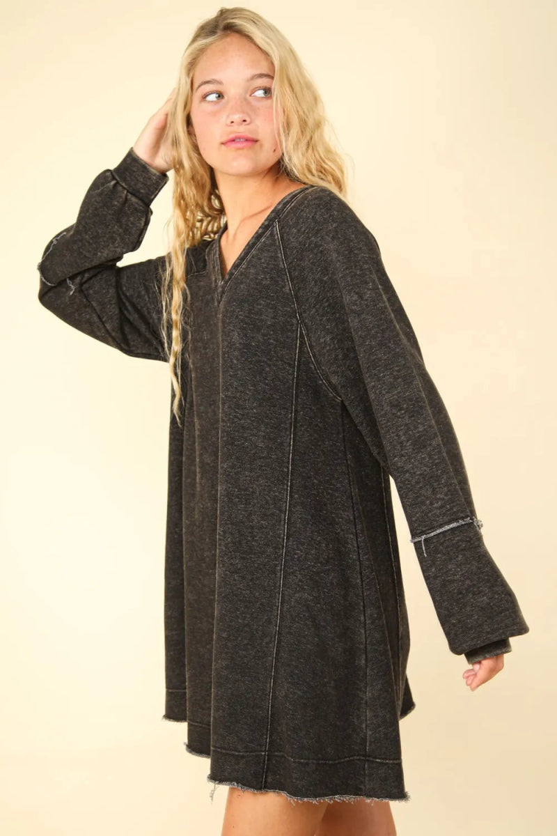 Very J Mineral Washed Oversized A-Line Mini Dress Women - Love Salve 