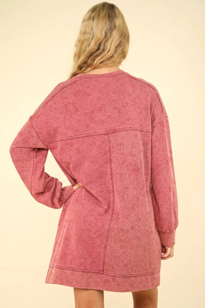 Very J Mineral Washed Oversized Sweatshirt Mini Dress - Love Salve 