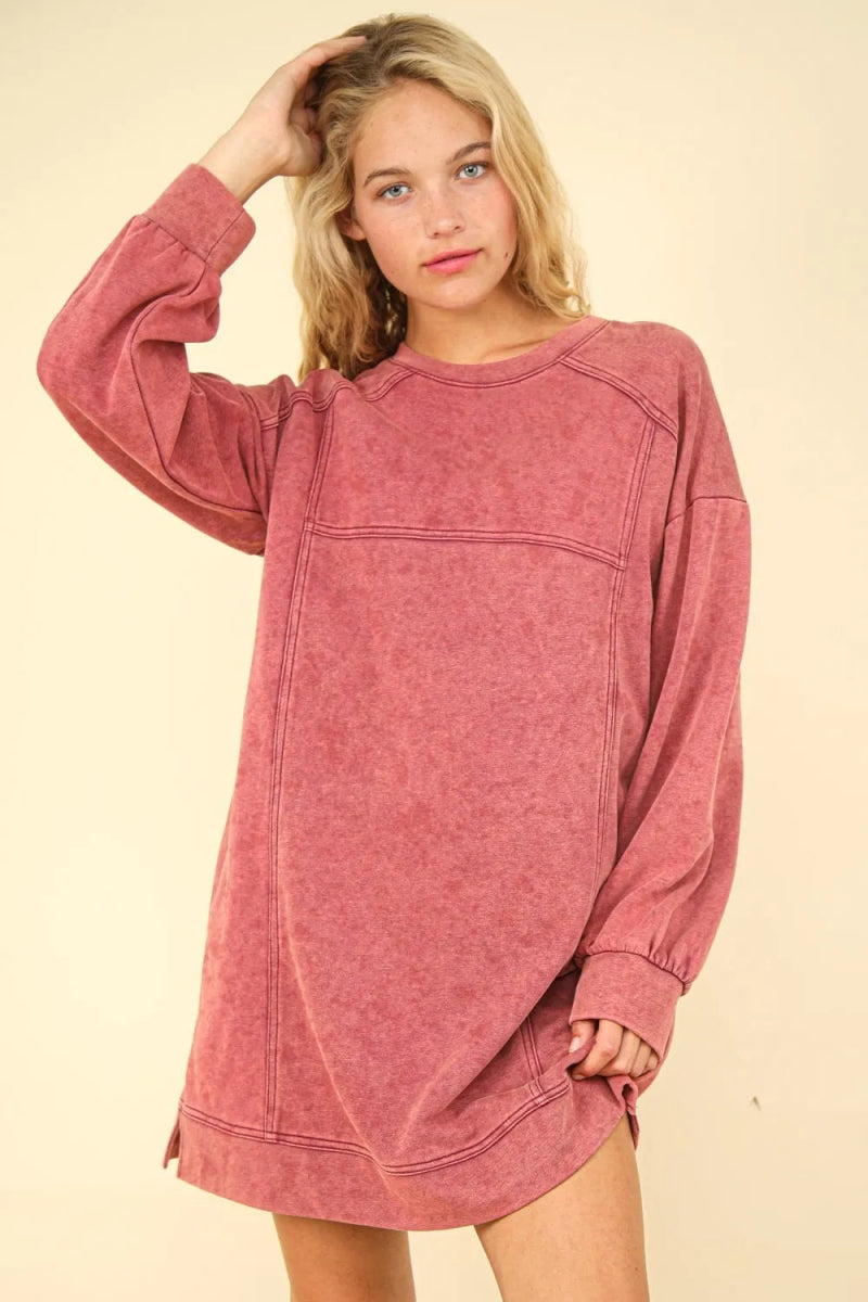 Very J Mineral Washed Oversized Sweatshirt Mini Dress - Love Salve 