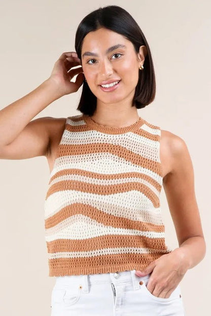 Very J Multi Color Stripe Knit Crop Tank Top for Women - Love Salve