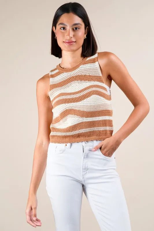 Very J Multi Color Stripe Knit Crop Tank Top for Women - Love Salve