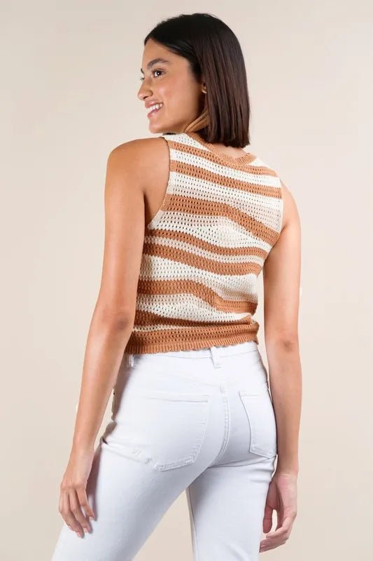 Very J Multi Color Stripe Knit Crop Tank Top for Women - Love Salve