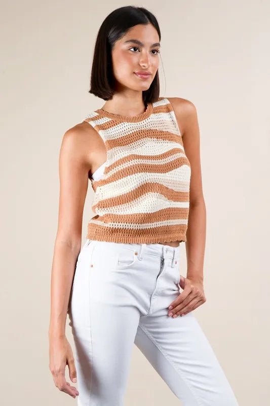 Very J Multi Color Stripe Knit Crop Tank Top for Women - Love Salve