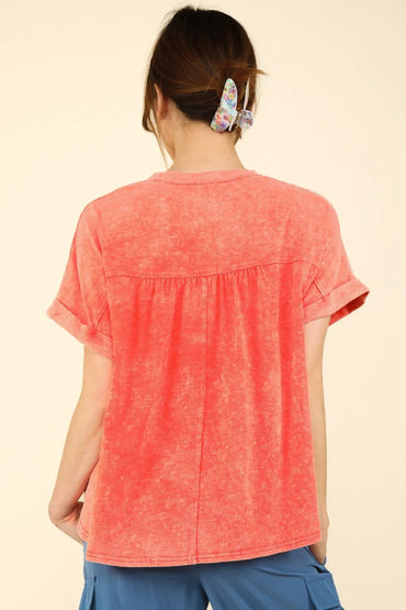 Very J Nochted Short Sleeve Washed T-Shirt for Casual Style - Love Salve 