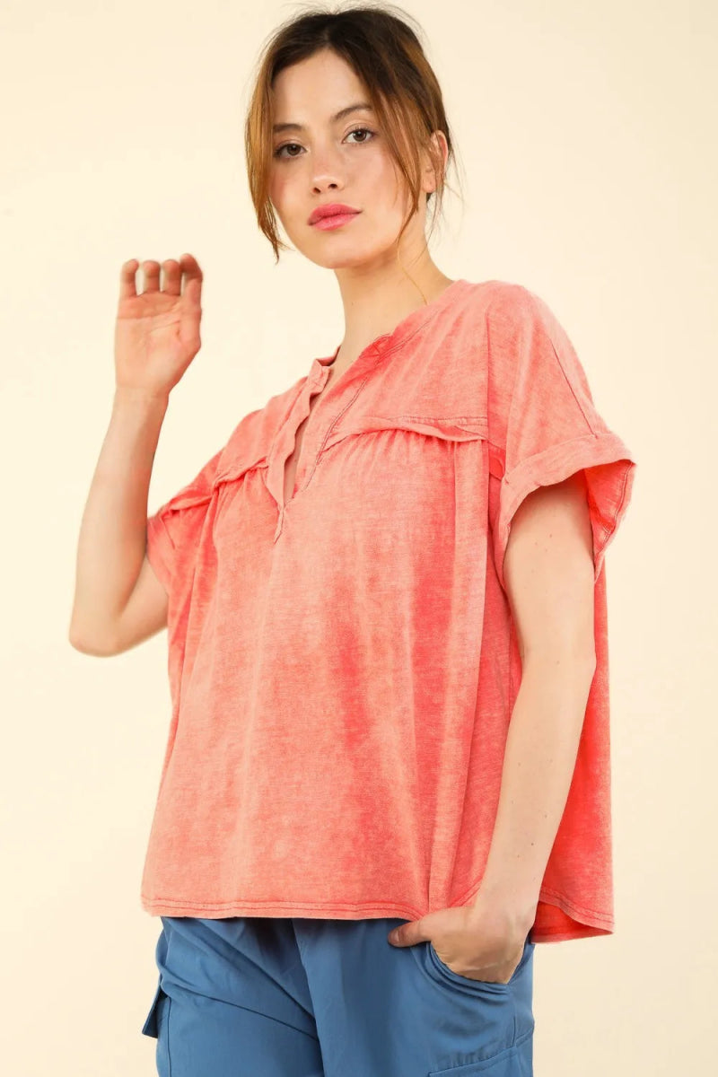 Very J Nochted Short Sleeve Washed T-Shirt for Casual Style - Love Salve 