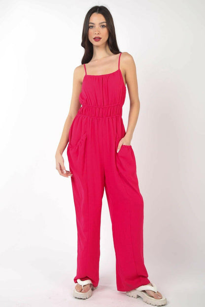 VERY J Pintuck Detail Woven Sleeveless Jumpsuit - Love Salve