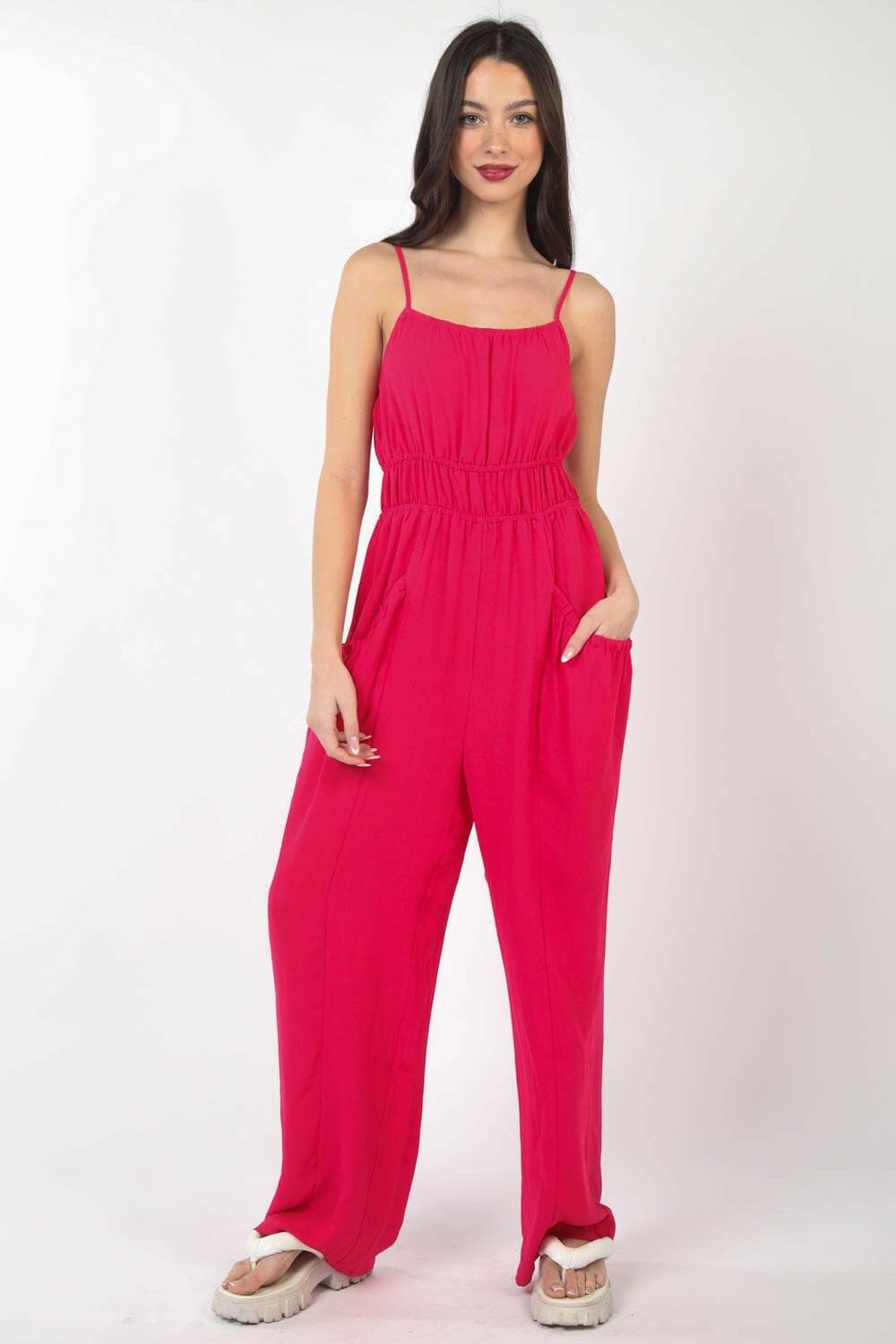 VERY J Pintuck Detail Woven Sleeveless Jumpsuit - Love Salve