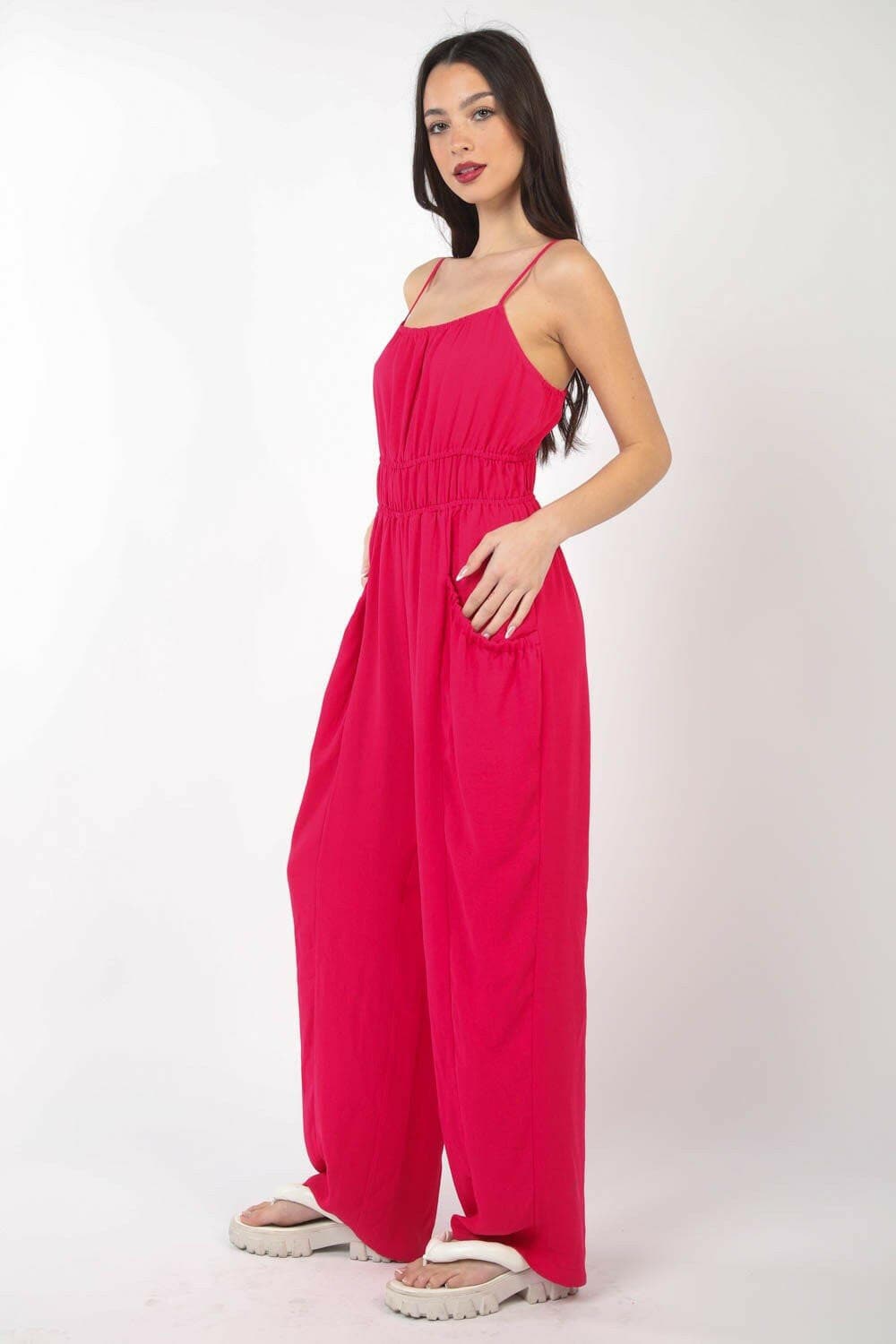 VERY J Pintuck Detail Woven Sleeveless Jumpsuit - Love Salve