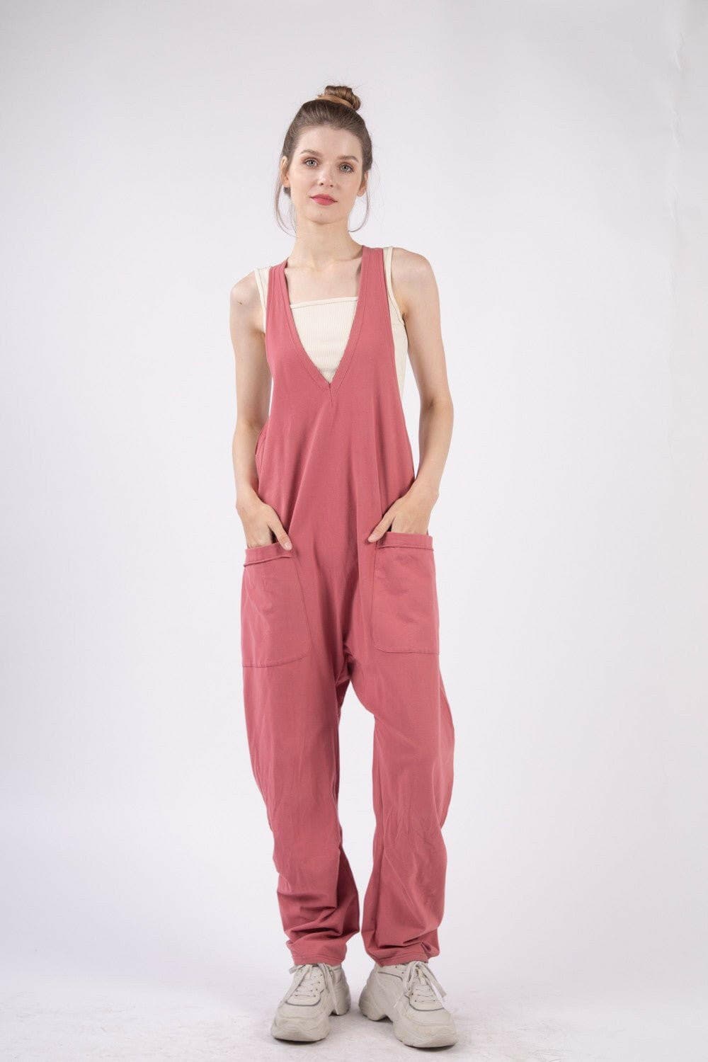 VERY J Plunge Sleeveless Jumpsuit with Pockets - Love Salve