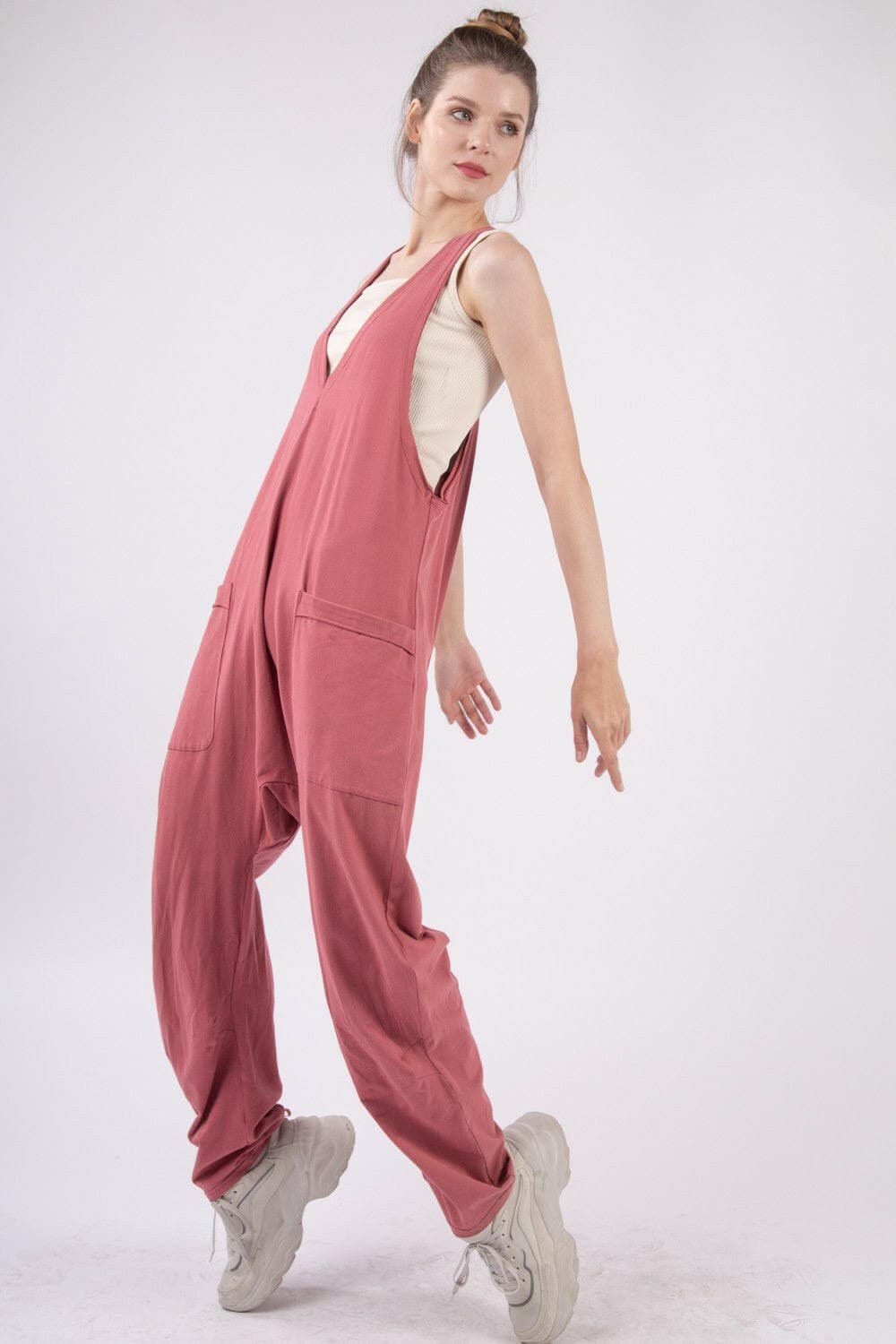 VERY J Plunge Sleeveless Jumpsuit with Pockets - Love Salve