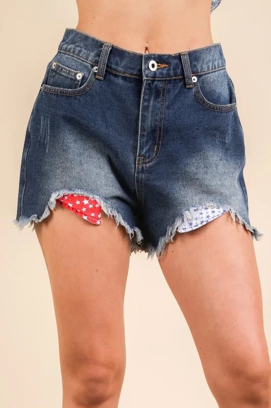 Very J Raw Hem Pocketed Contrast Washed Denim Shorts - Love Salve
