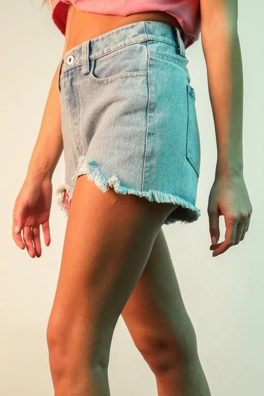 Very J Raw Hem Pocketed Contrast Washed Denim Shorts - Love Salve