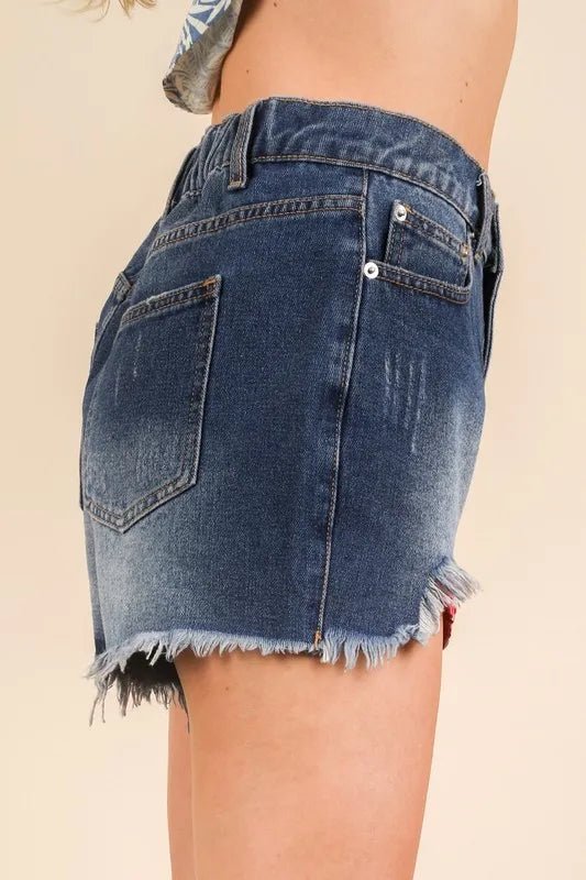 Very J Raw Hem Pocketed Contrast Washed Denim Shorts - Love Salve