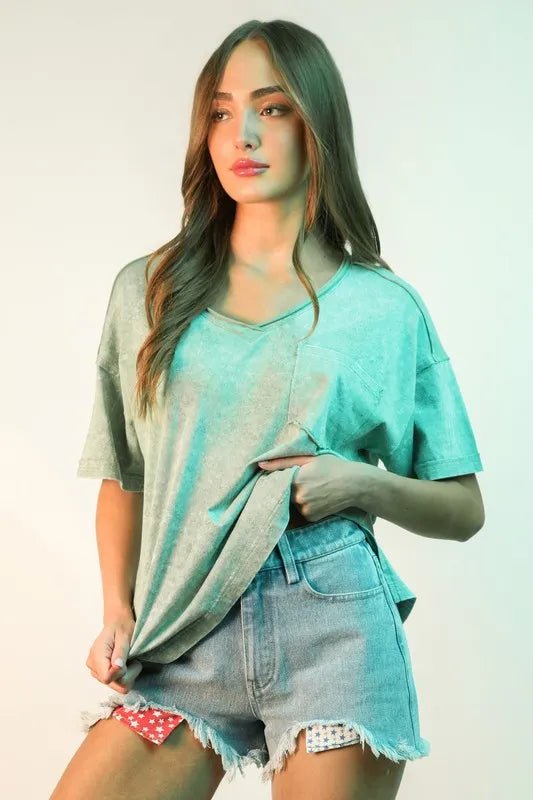 Very J Raw Hem Pocketed Contrast Washed Denim Shorts - Love Salve