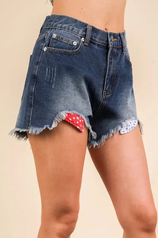 Very J Raw Hem Pocketed Contrast Washed Denim Shorts - Love Salve