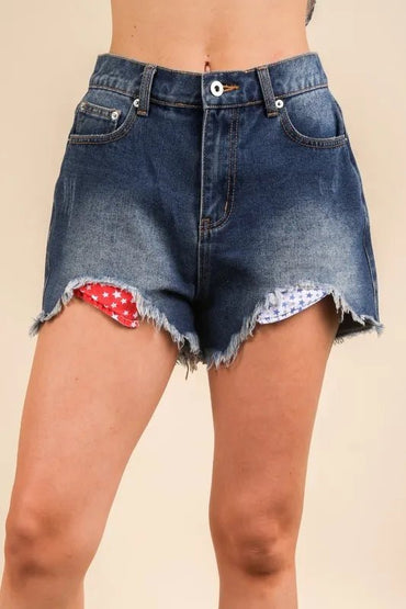 Very J Raw Hem Pocketed Contrast Washed Denim Shorts - Love Salve