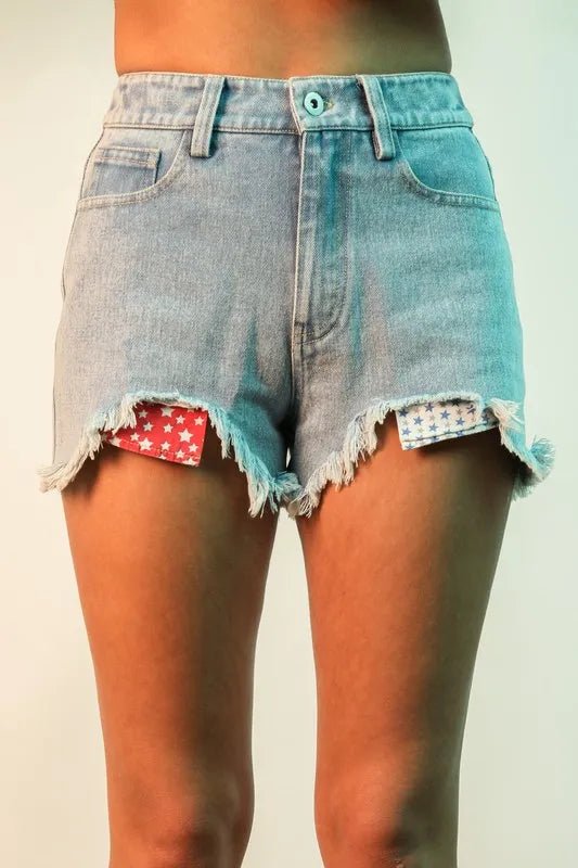 Very J Raw Hem Pocketed Contrast Washed Denim Shorts - Love Salve