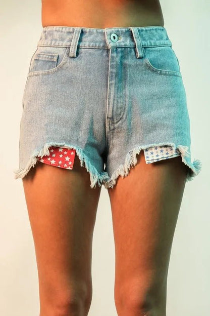 Very J Raw Hem Pocketed Contrast Washed Denim Shorts - Love Salve