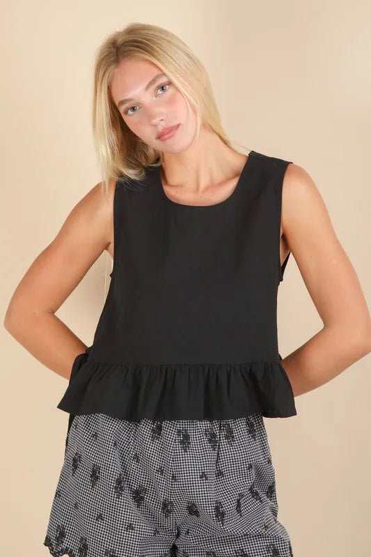 Very J Side Tie Detail Ruffled Sleeveless Top for Women - Love Salve 