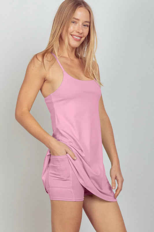 Very J Sleeveless Active Tennis Dress with Unitard Liner - Love Salve 