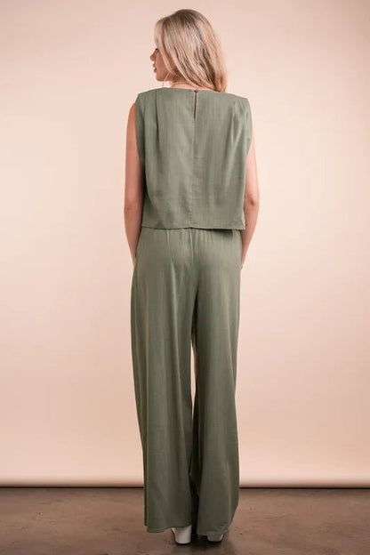 VERY J Solid Woven Top & Pants Set - Love Salve