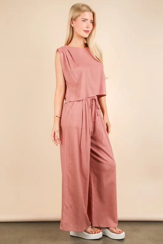 VERY J Solid Woven Top & Pants Set - Love Salve