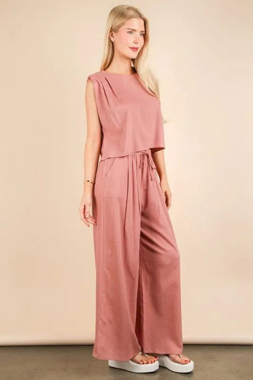 VERY J Solid Woven Top & Pants Set - Love Salve