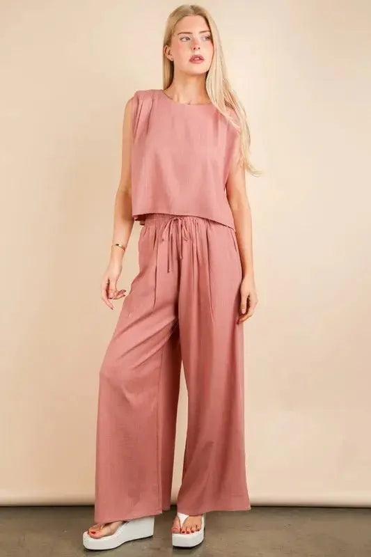 VERY J Solid Woven Top & Pants Set - Love Salve