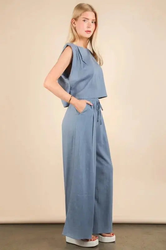 VERY J Solid Woven Top & Pants Set - Love Salve