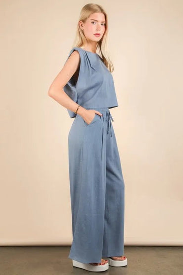 VERY J Solid Woven Top & Pants Set - Love Salve
