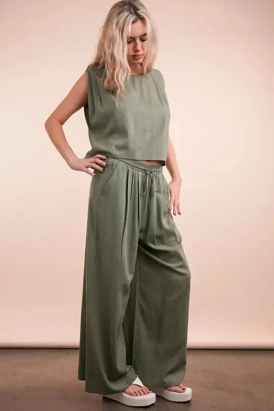 VERY J Solid Woven Top & Pants Set - Love Salve