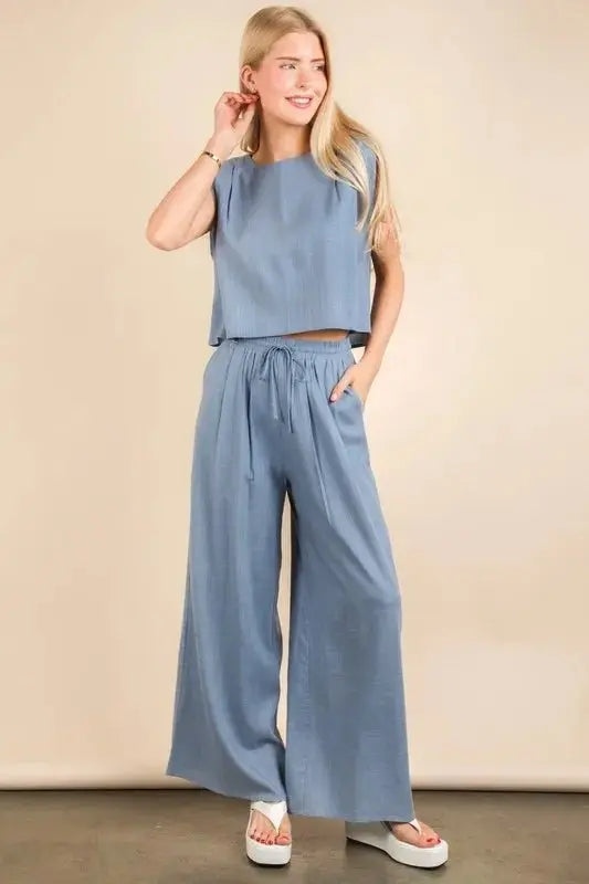 VERY J Solid Woven Top & Pants Set - Love Salve