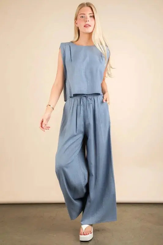 VERY J Solid Woven Top & Pants Set - Love Salve