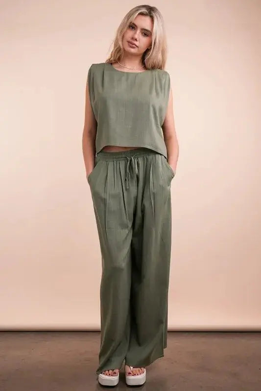 VERY J Solid Woven Top & Pants Set - Love Salve