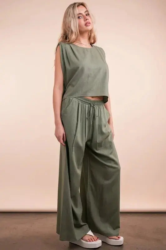 VERY J Solid Woven Top & Pants Set - Love Salve