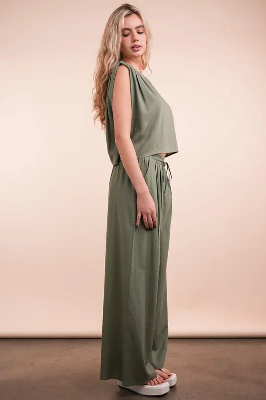 VERY J Solid Woven Top & Pants Set - Love Salve