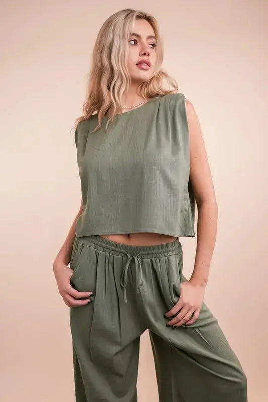 VERY J Solid Woven Top & Pants Set - Love Salve