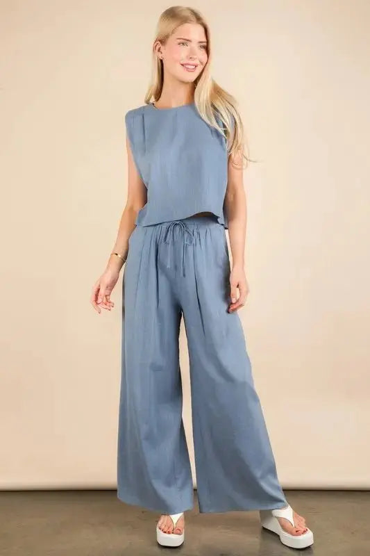 VERY J Solid Woven Top & Pants Set - Love Salve