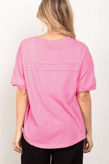 Very J Twisted Sleeve Band Half Button Top for Women - Love Salve 