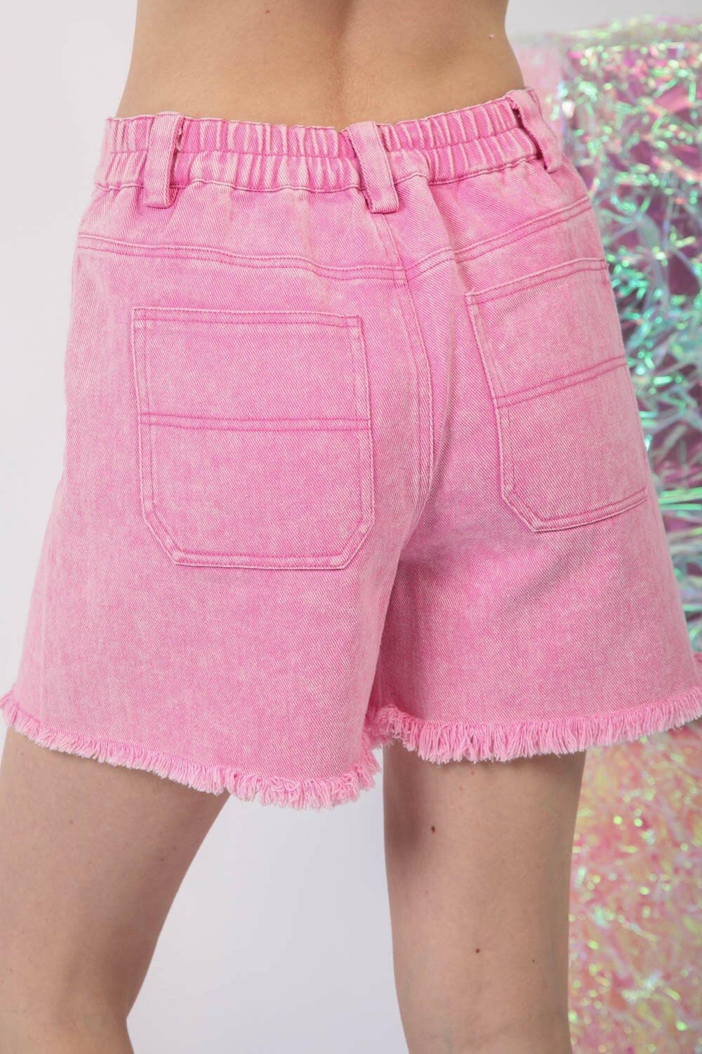 VERY J Washed Raw Hem Denim Shorts - Love Salve