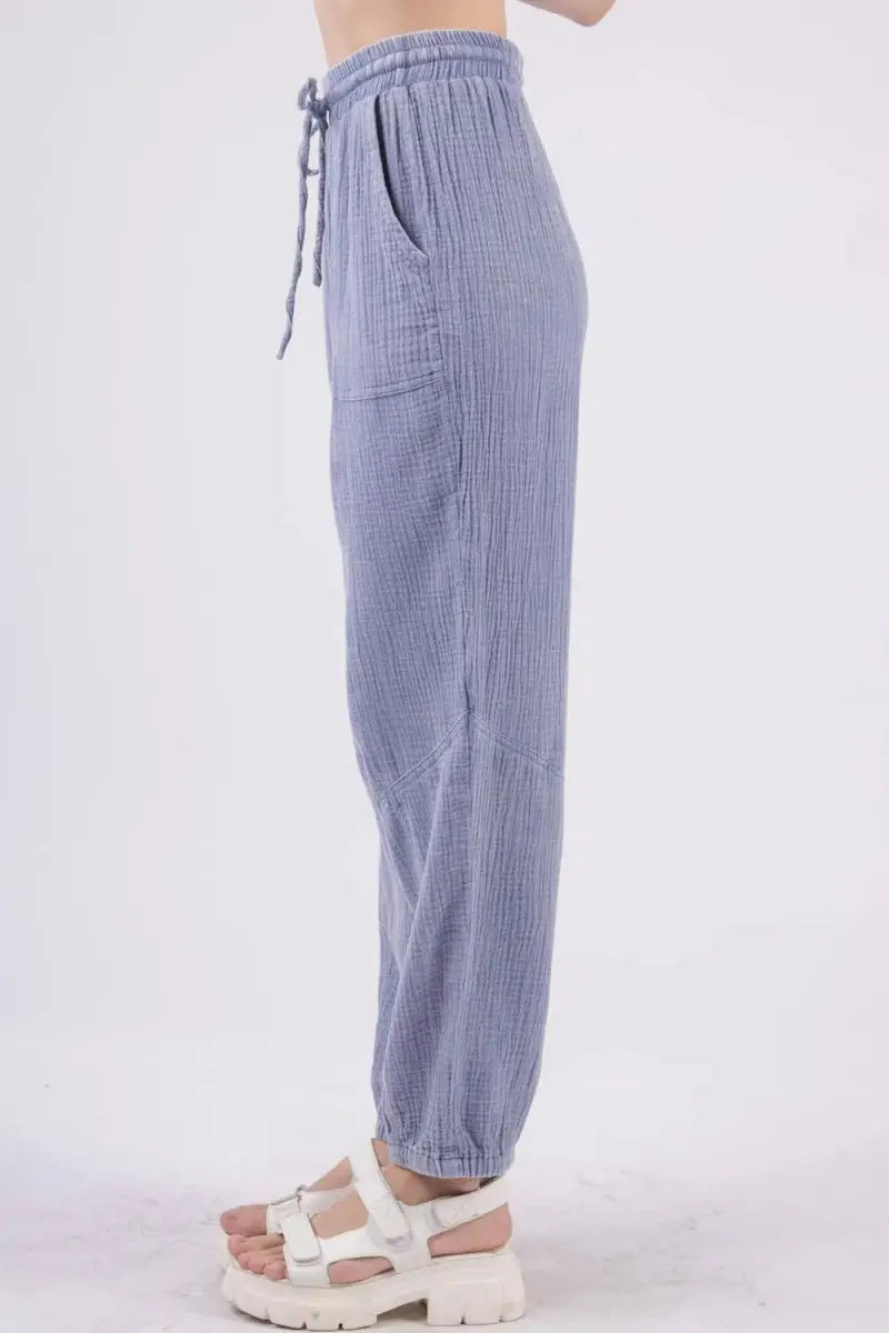 Very J Washed Woven Crinkle Gauze Cargo Pants for Women - Love Salve 