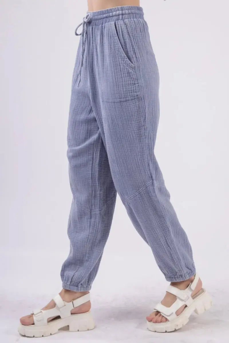 Very J Washed Woven Crinkle Gauze Cargo Pants for Women - Love Salve 