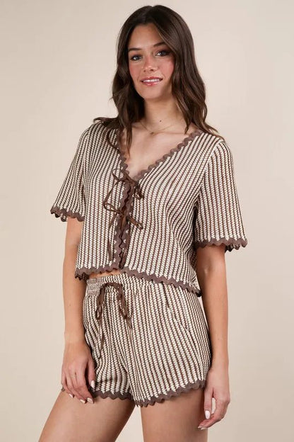 VERY J Wave Trim Detail Knit Top & Shorts Set - Love Salve