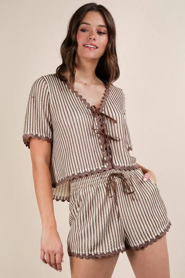 VERY J Wave Trim Detail Knit Top & Shorts Set - Love Salve