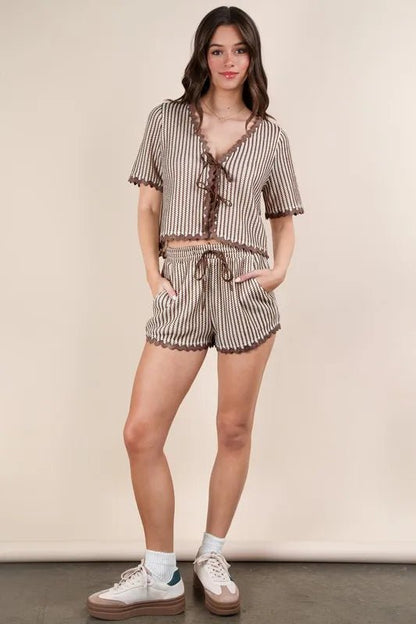 VERY J Wave Trim Detail Knit Top & Shorts Set - Love Salve