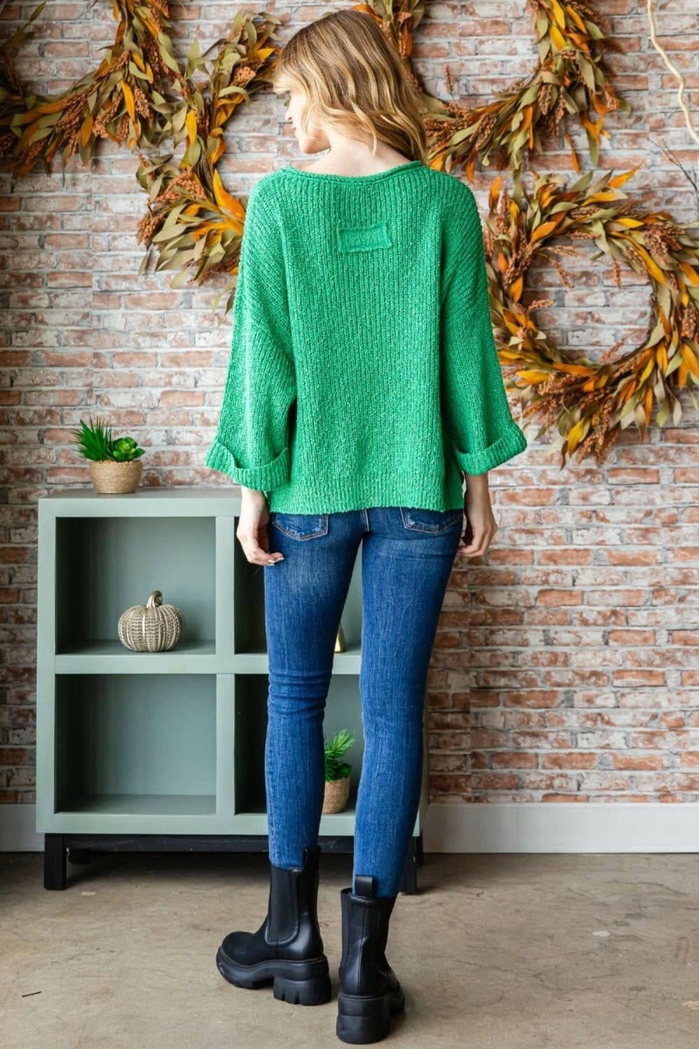 Veveret Notched Long Sleeve Sweater - Love Salve