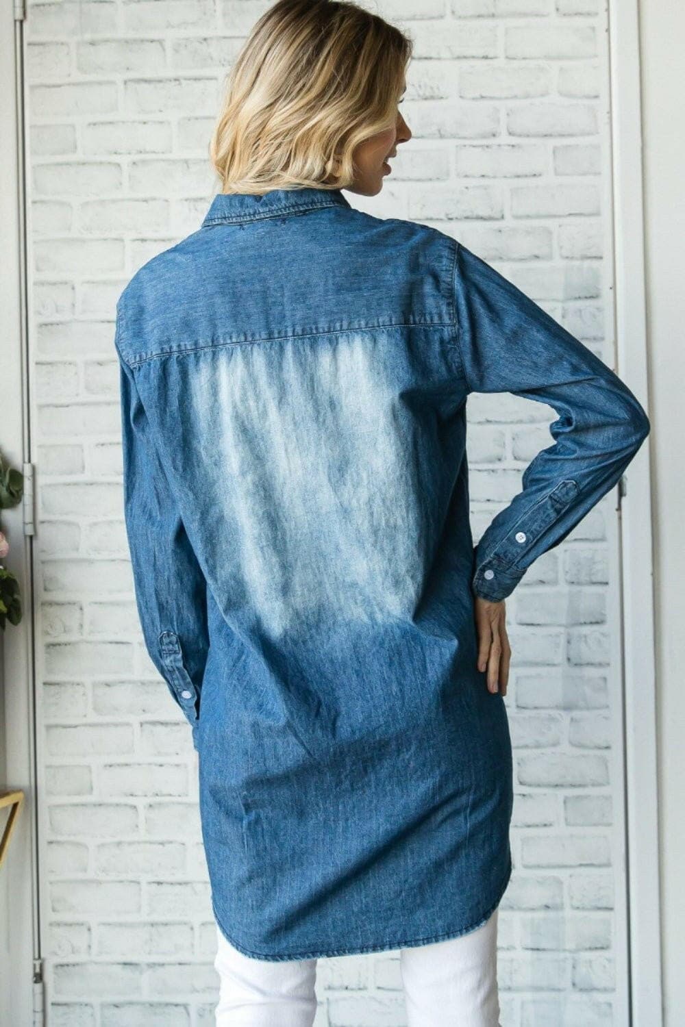 Veveret Pocketed Button Up Washed Denim Shirt - Love Salve